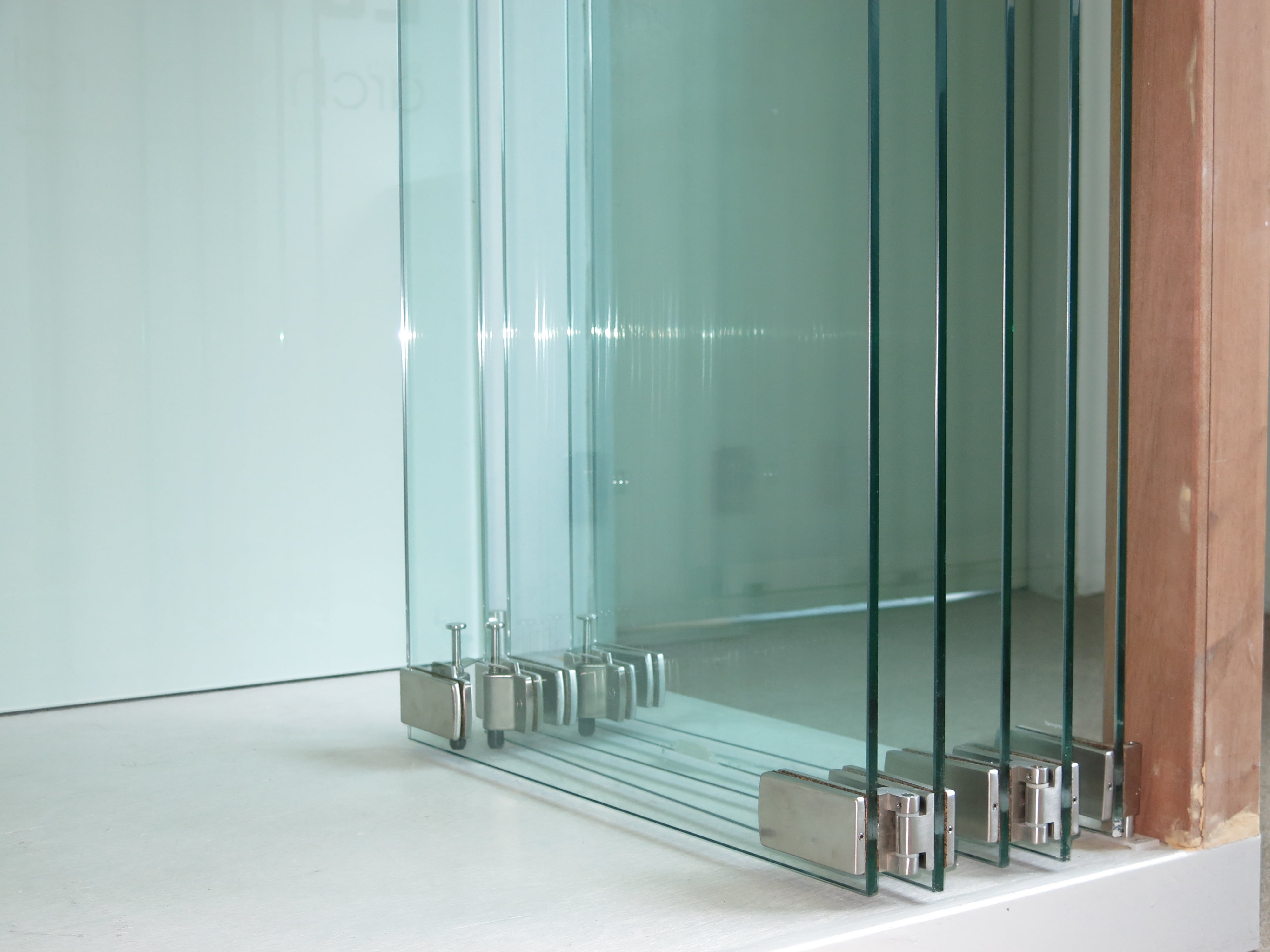 Slide glass. Складные стеклянные двери. Folding Glass System. Glass Fittings. Frameless Glass Wall detail.